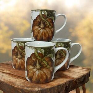 Williams Sonoma Fall Botanical Pumpkin Mugs Set of 4 (E3)
